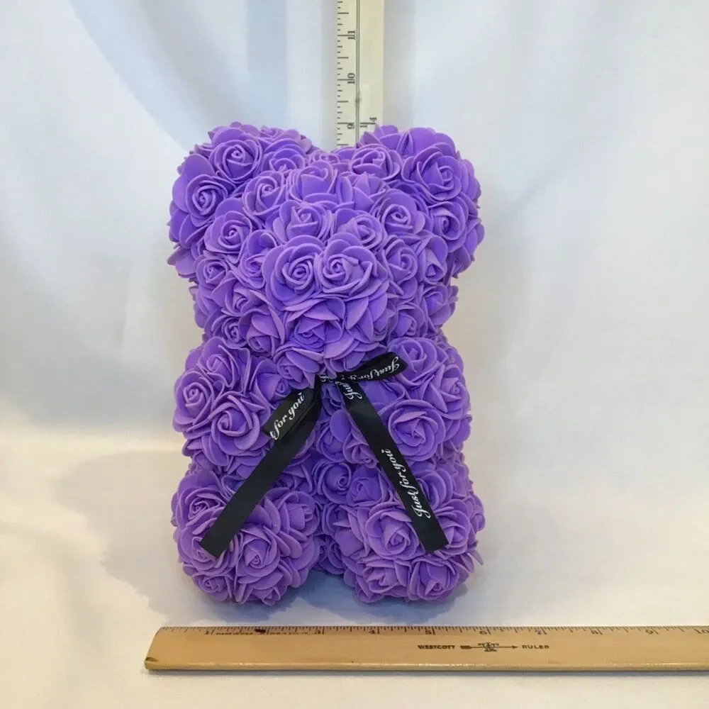 Purple Artificial Flower Eternal Rose Teddy Bear 9 inches